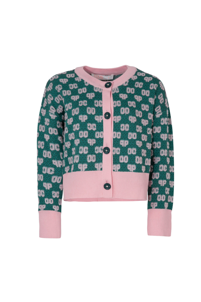 Whole Letter Love Cardigan - Green & Pink