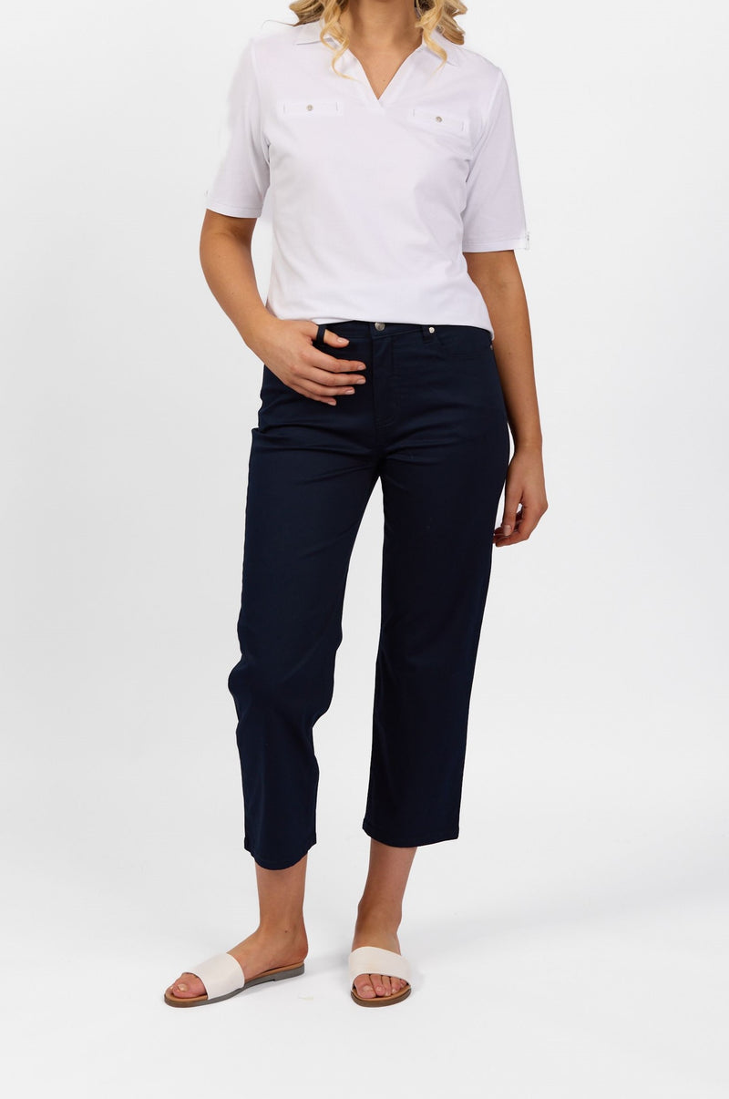 Plain Lightweight Slim Leg 7/8 Length Pant - Navy