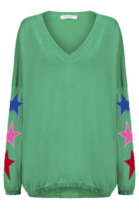 Vermont Star V Neck Jumper - Green