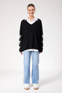 Vermont Star V Neck Jumper - Black