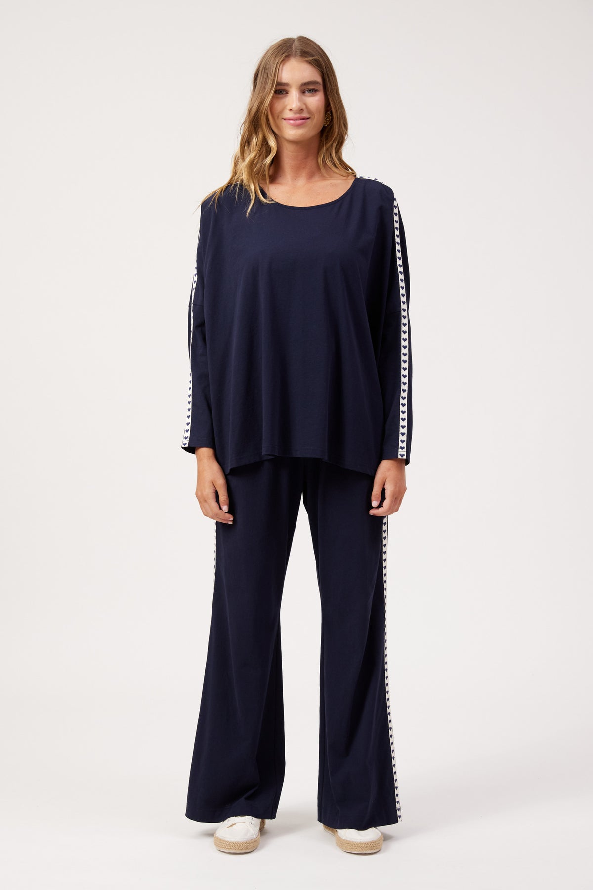 Elba Heart Long Sleeve Tshirt  - Navy