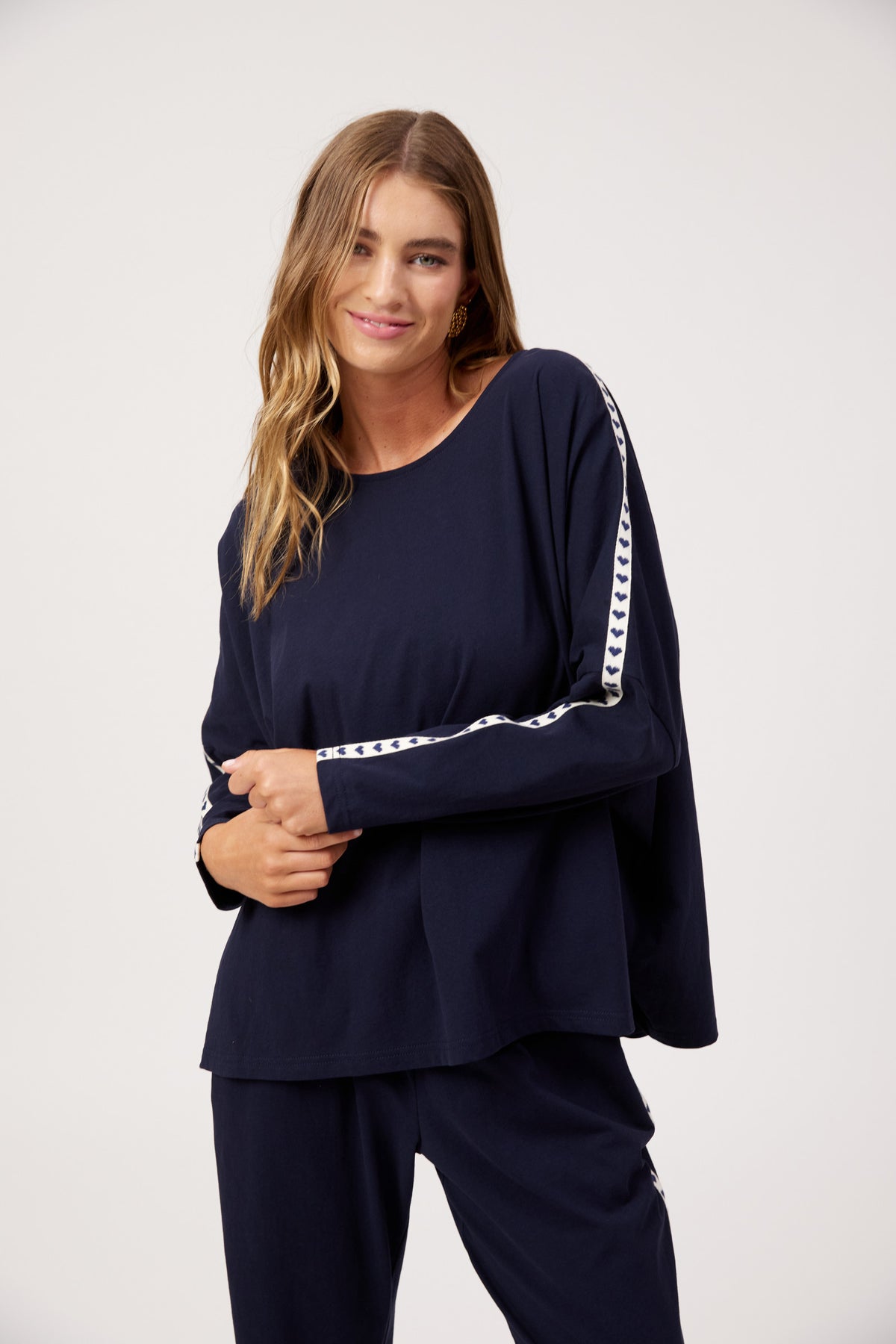 Elba Heart Long Sleeve Tshirt  - Navy