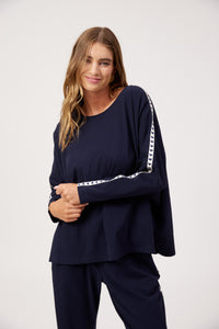 Elba Heart Long Sleeve Tshirt  - Navy