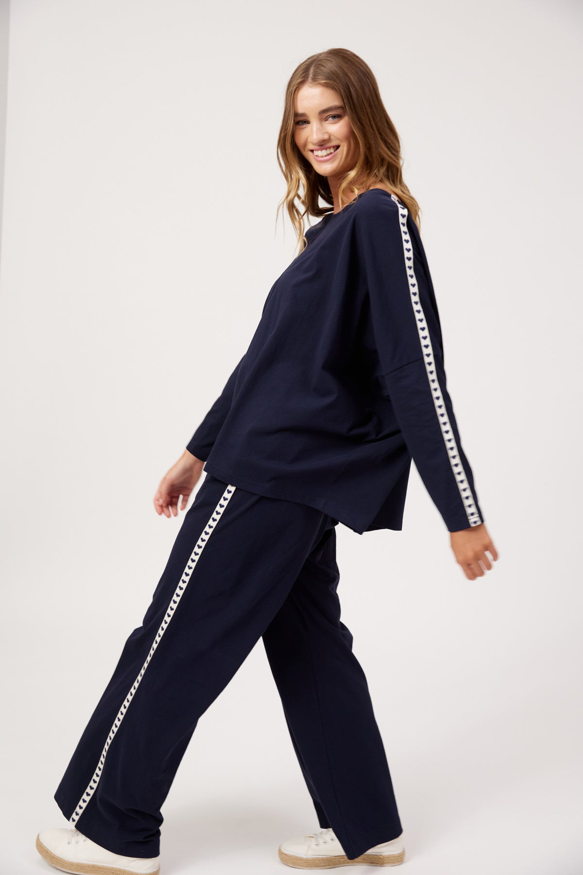 Elba Heart Long Sleeve Tshirt  - Navy