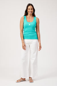 Athens Embroidered Tank - Aqua