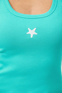 Athens Embroidered Tank - Aqua
