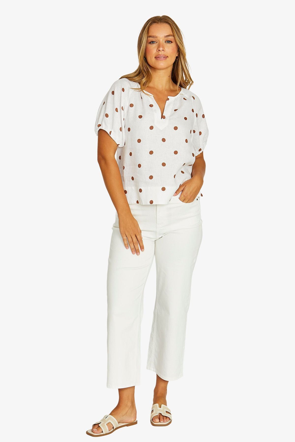 Spot Print Top / White - Chestnut