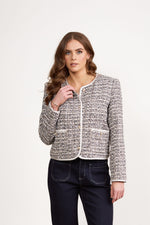 Collarless Short Jacket with Trim Detail - Galaxy