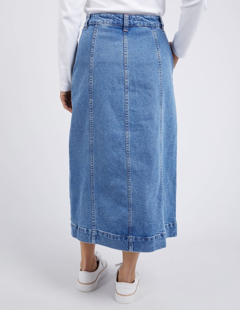 Florence Button Thru Denim Skirt - Mid Blue
