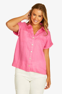 Open Neck S/S Shirt / Hot Pink