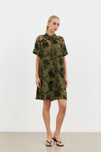 Echo Collar Dress - Olive Blossom
