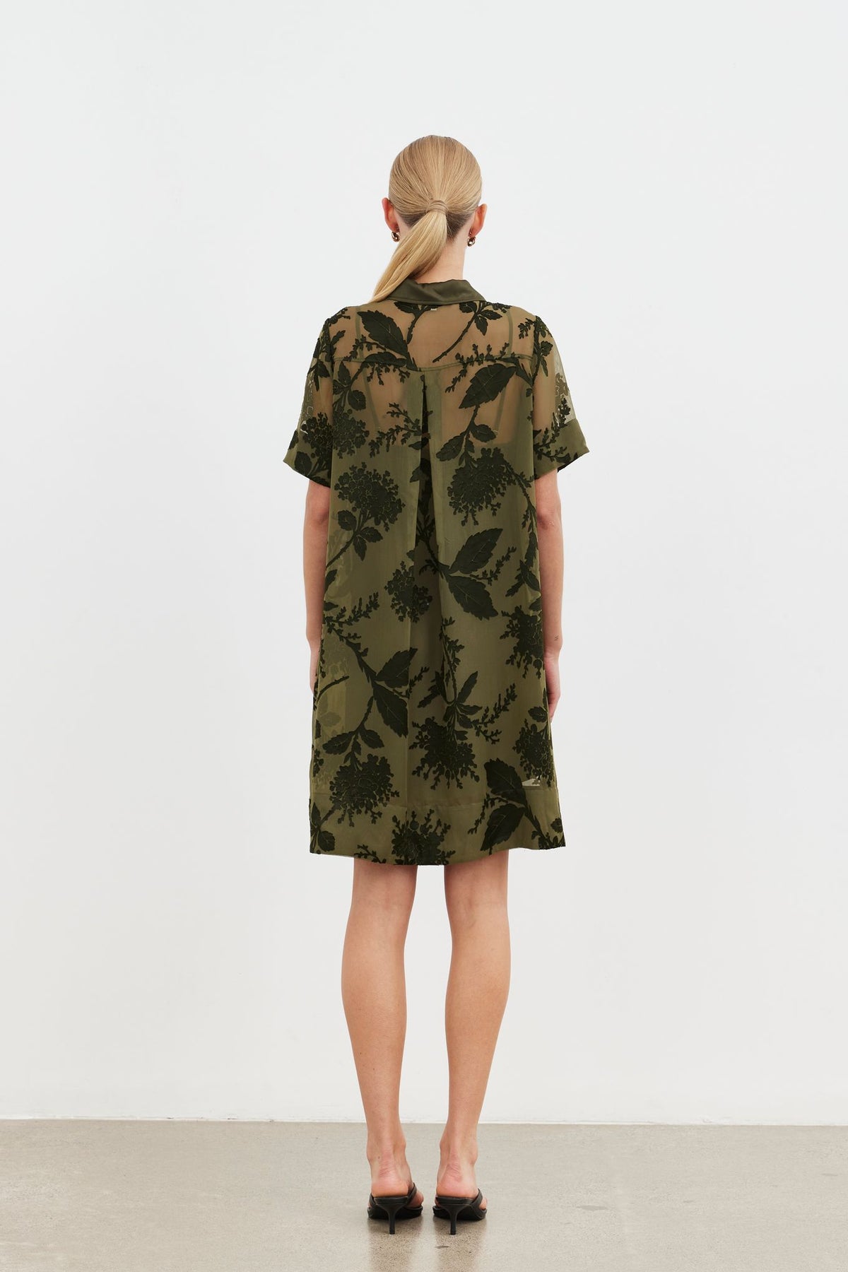 Echo Collar Dress - Olive Blossom