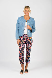 Collarless Denim Jacket - Light Wash