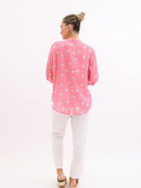 Dottie Linen Shirt  Pink & Green - Girl Next Door Fashion