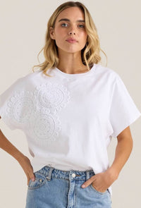 Mira Crochet Tee / White