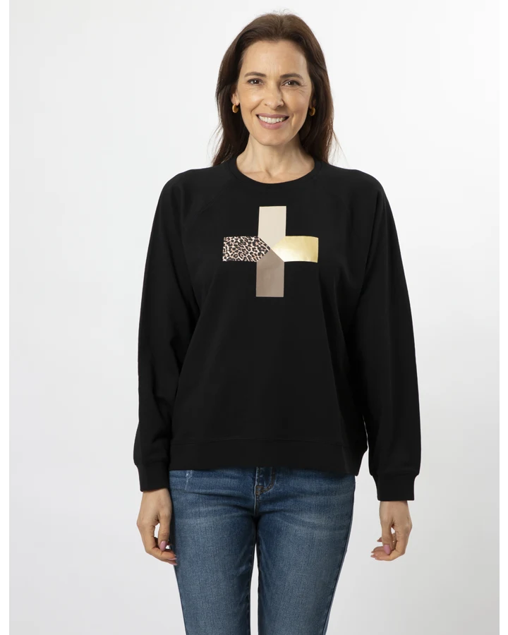 Purrfect Leopard Cross Everyday Sweater - Black
