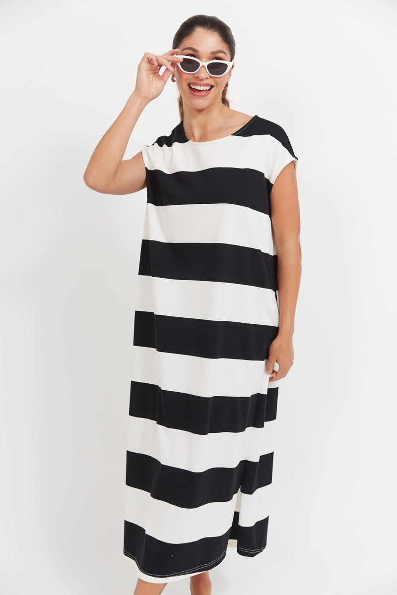 Jardin Stripe TShirt Dress - Black