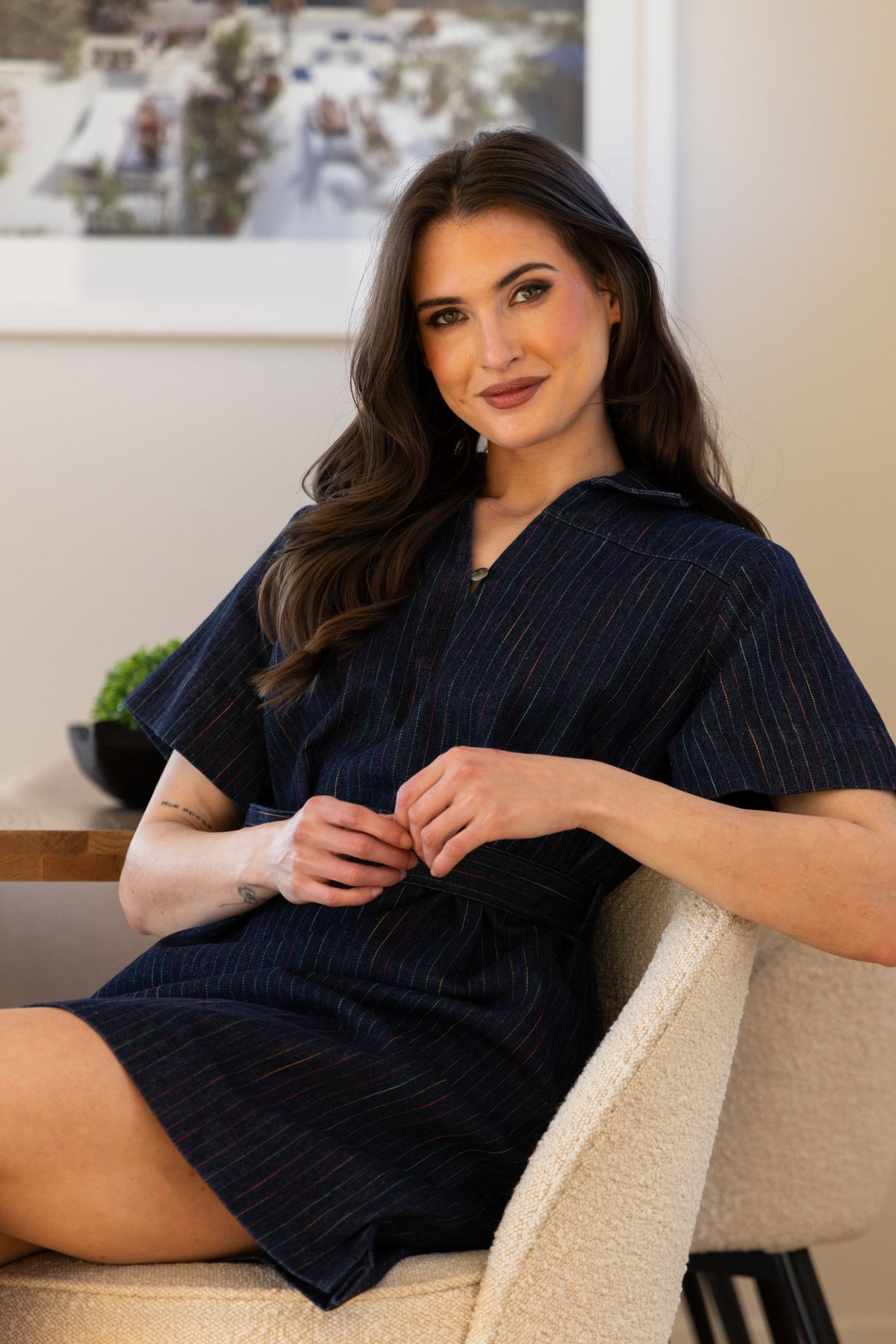 Denim Mini Dress / Colourful Stripe