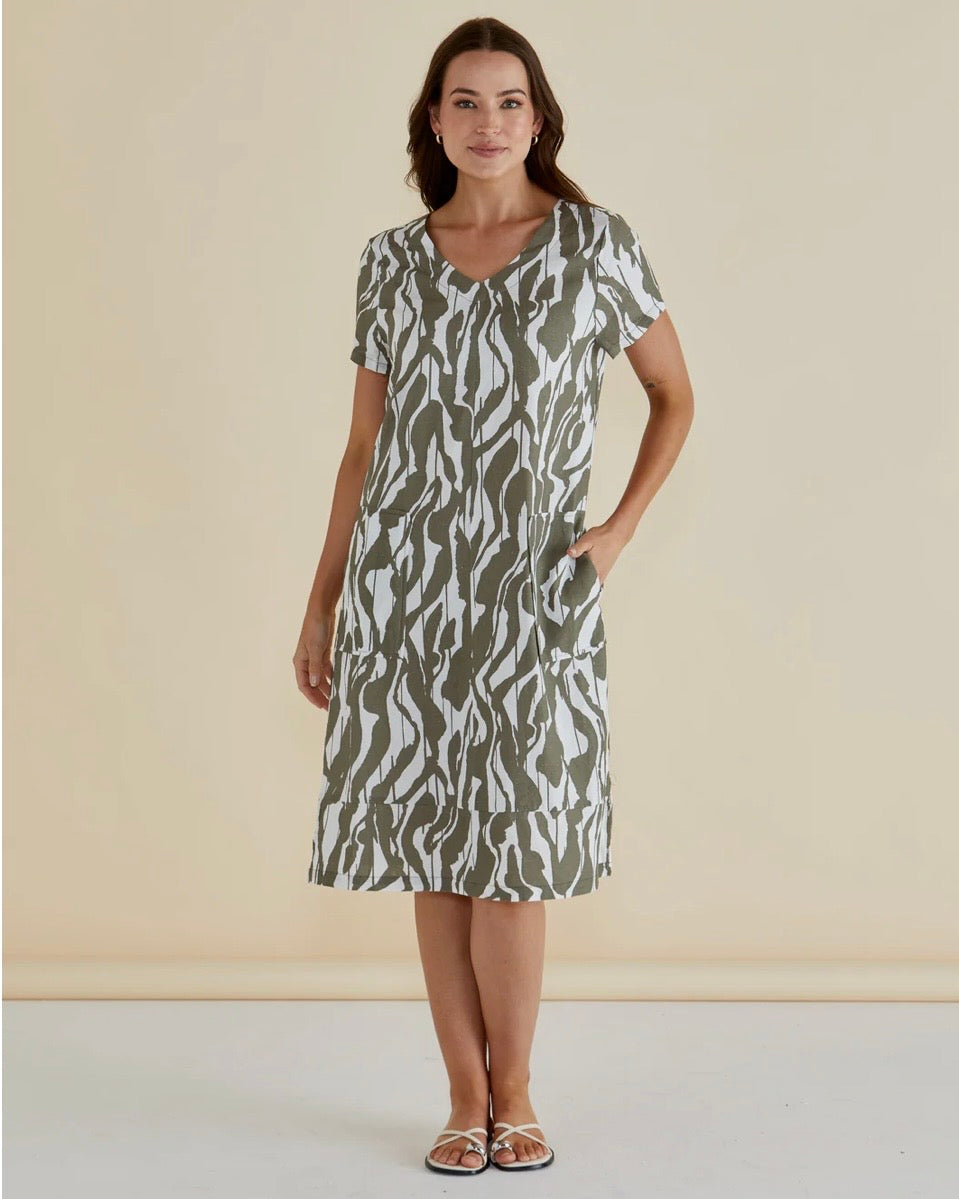 Elwood Dress / Olive Geometric Print