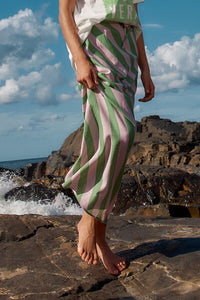 Brooke Bias Skirt / Green / Pink Stripe