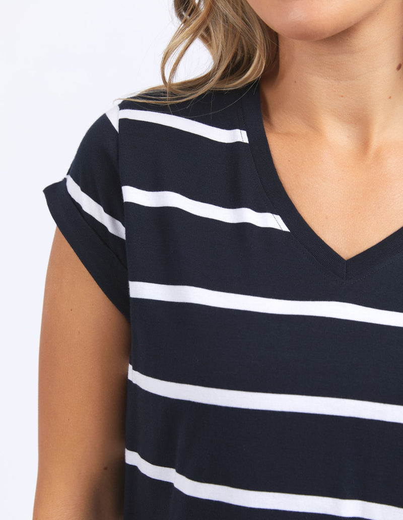 Manly Stripe Vee Tee - Dark Sapphire/White Stripe