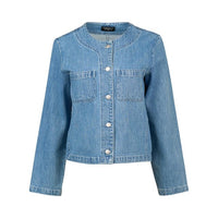 Collarless Denim Jacket - Light Wash
