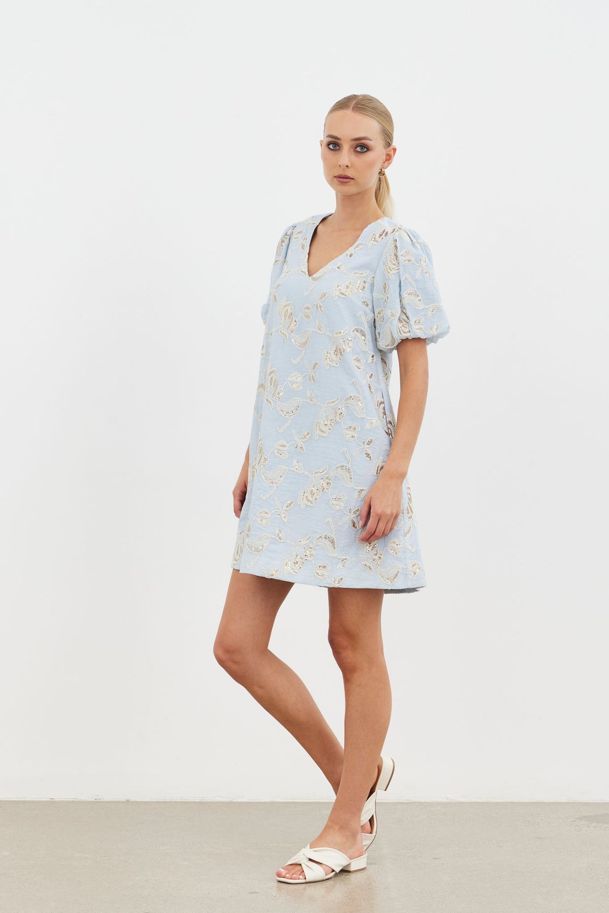 Harmony Mini Dress - Baby Blue Embroidery