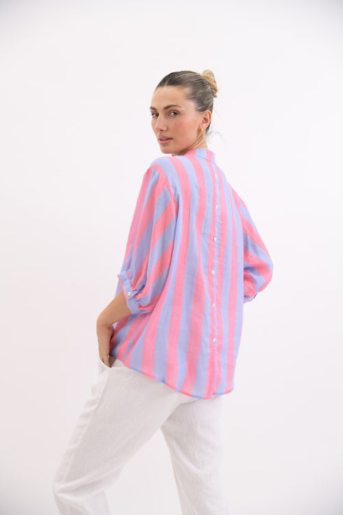 Dorothy Stripe Linen Shirt - Lilac & Pink - Girl Next Door Fashion