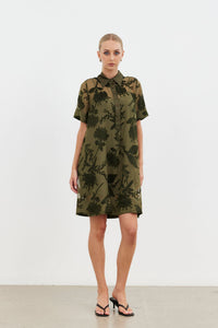 Echo Collar Dress - Olive Blossom