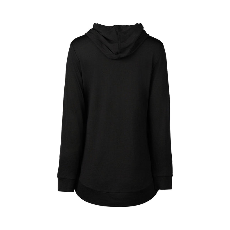 Merino Zip Up Hooded Jacket With Scooped Hem - Black