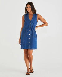 Sabine Denim Vest Dress / Mid Blue Wash