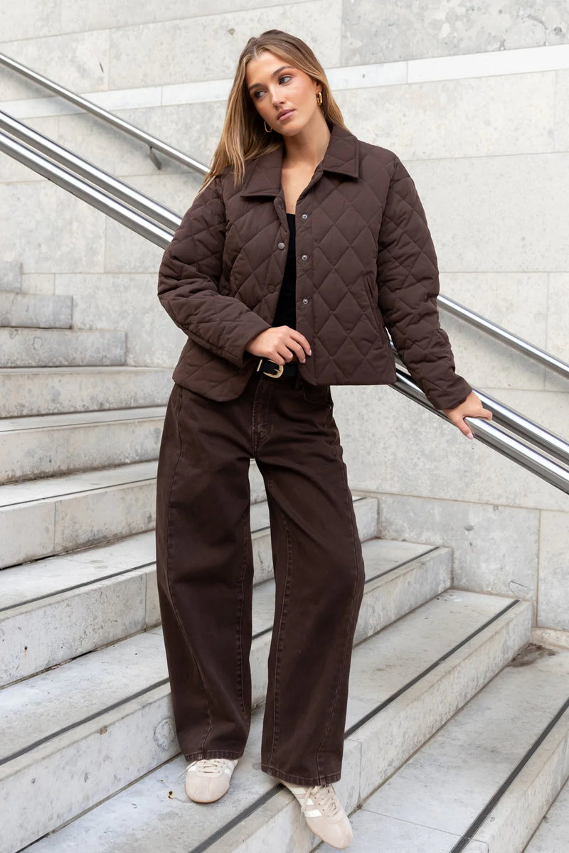 Absolute Chocolate Collared Quilted Jacket