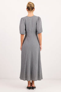 Accolade Black White Mini Gingham Mid Sleeve Tie Detail Midi Dress