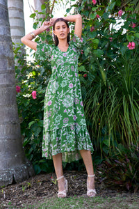 Aisha Midi Dress - Tea Leaf Multi
