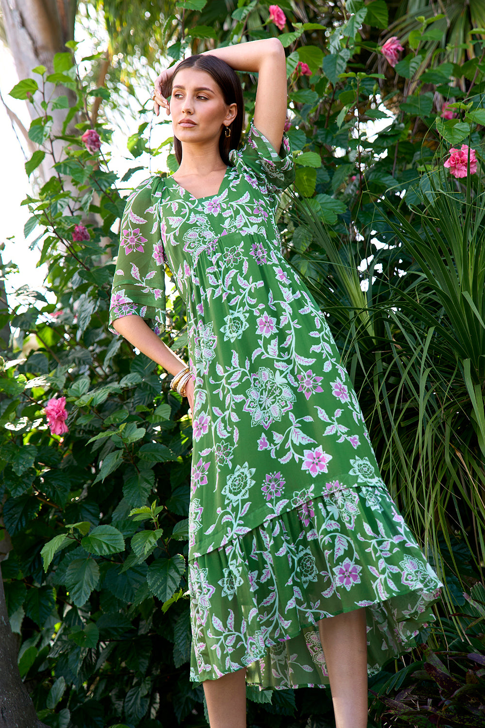 Aisha Midi Dress - Tea Leaf Multi