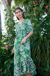 Aisha Midi Dress - Tea Leaf Multi