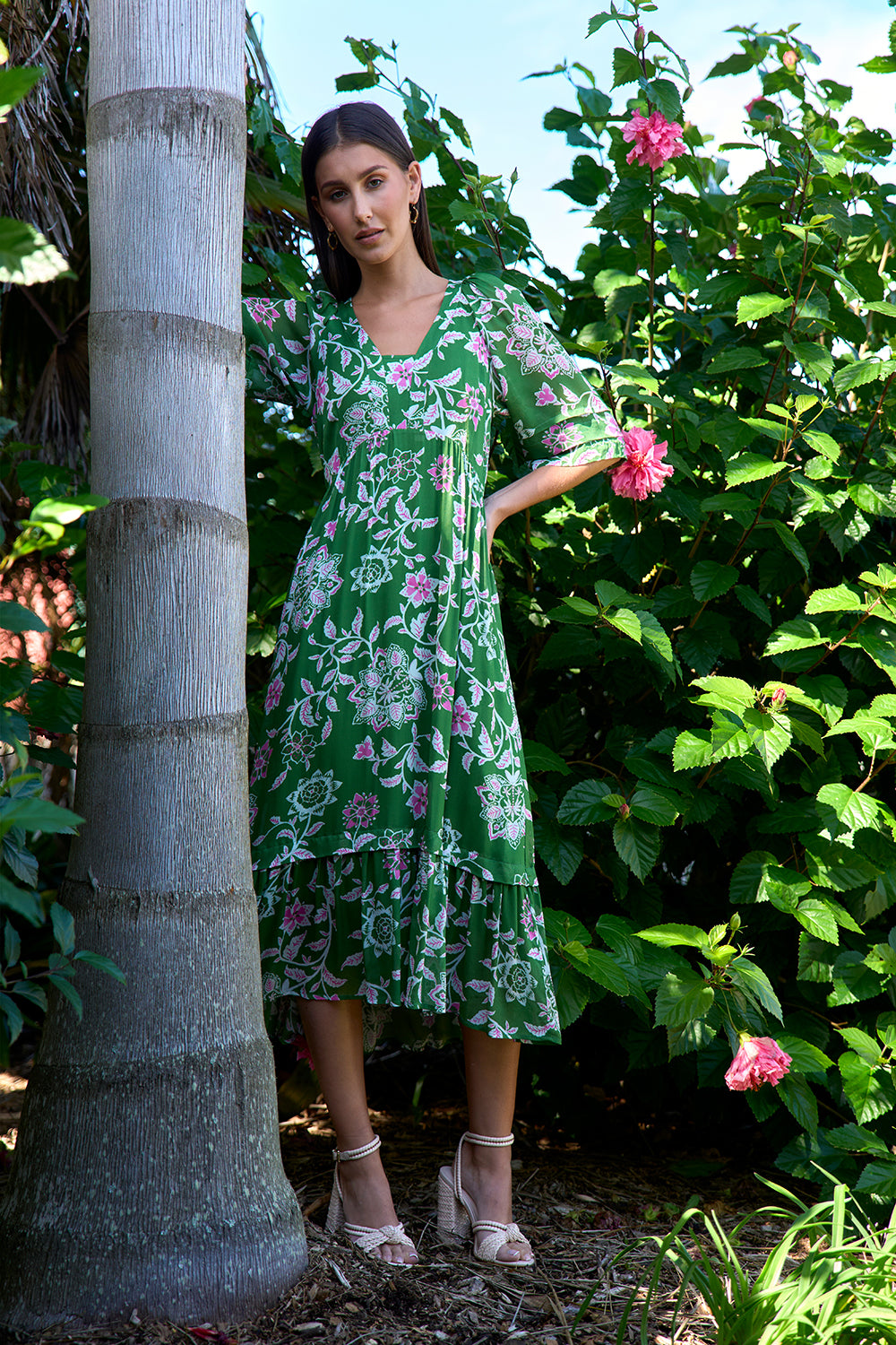 Aisha Midi Dress - Tea Leaf Multi