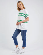 Allegra S/S Tee - White and Green Stripe