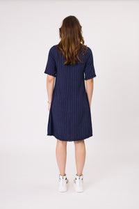 Allegra Linen Dress - Navy Stripe