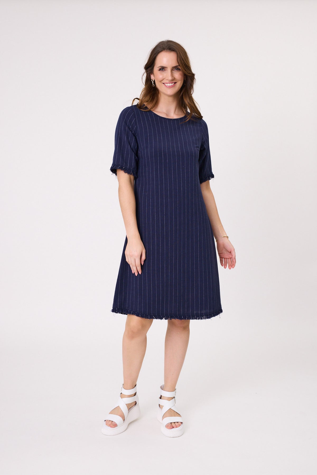 Allegra Linen Dress - Navy Stripe