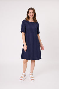 Allegra Linen Dress - Navy Stripe