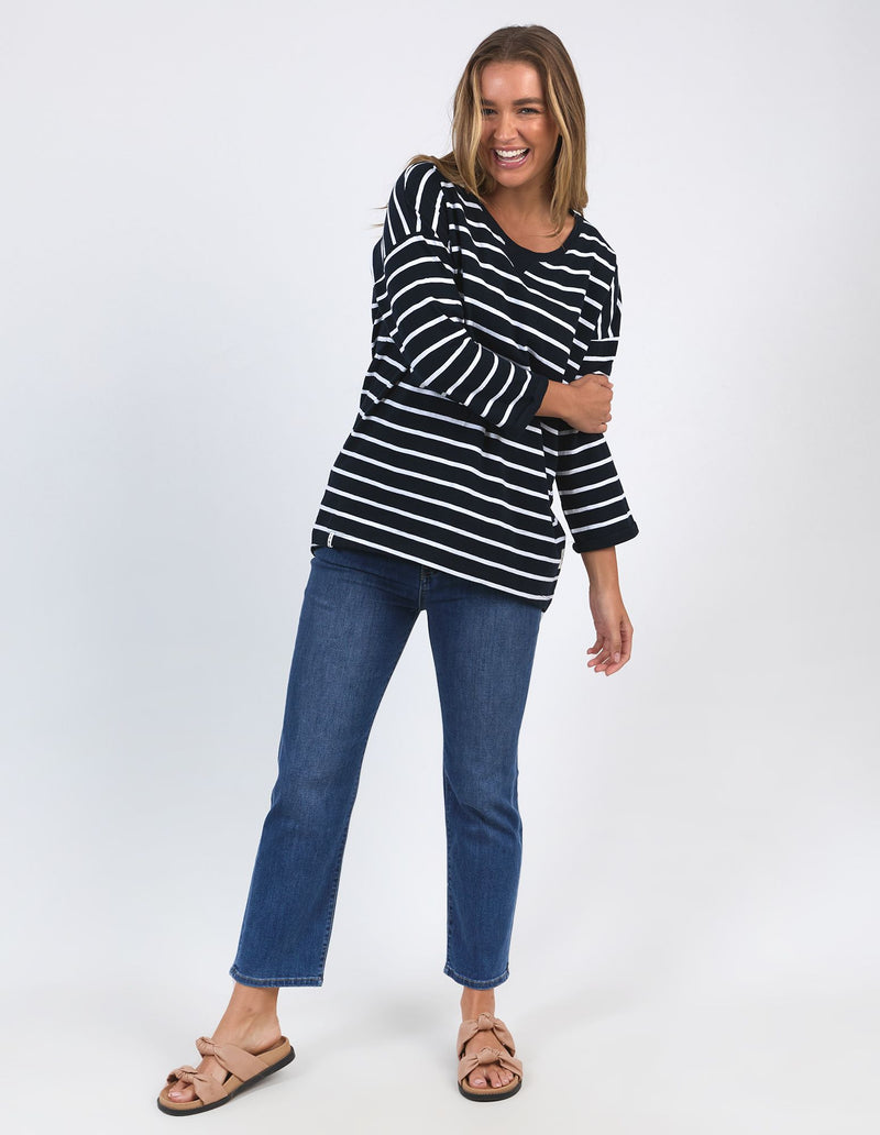 Annie 3/4 Slv Tee - Navy/White Stripe