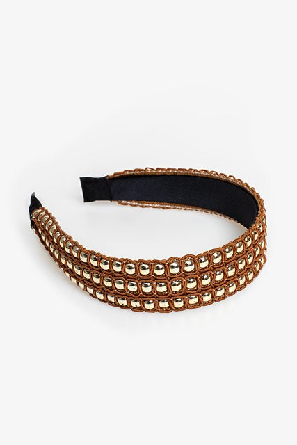 Stud Wide Headband - Gold & Tan