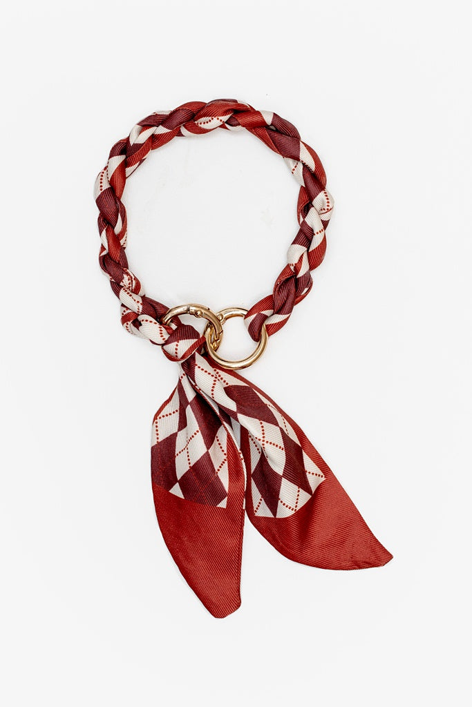 Twisted Scarf Keychain - Toffee Argyle