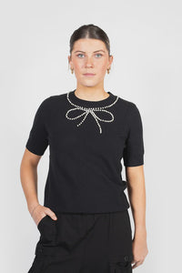 Bow'tiful Knit Tee- Black - Girl Next Door Fashion