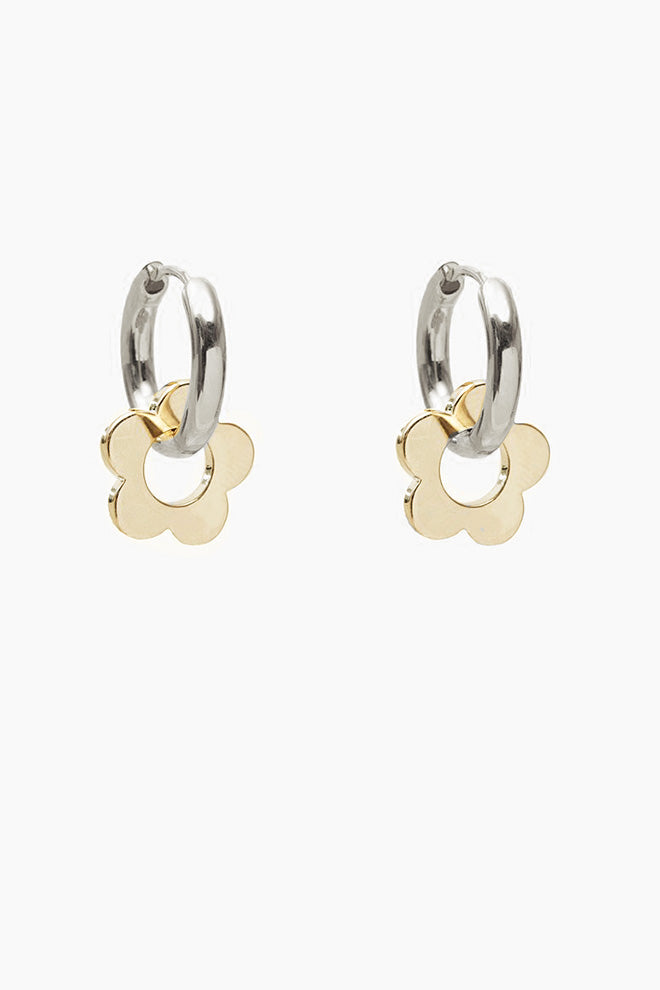 Gold Flower - Silver Hoop Earring