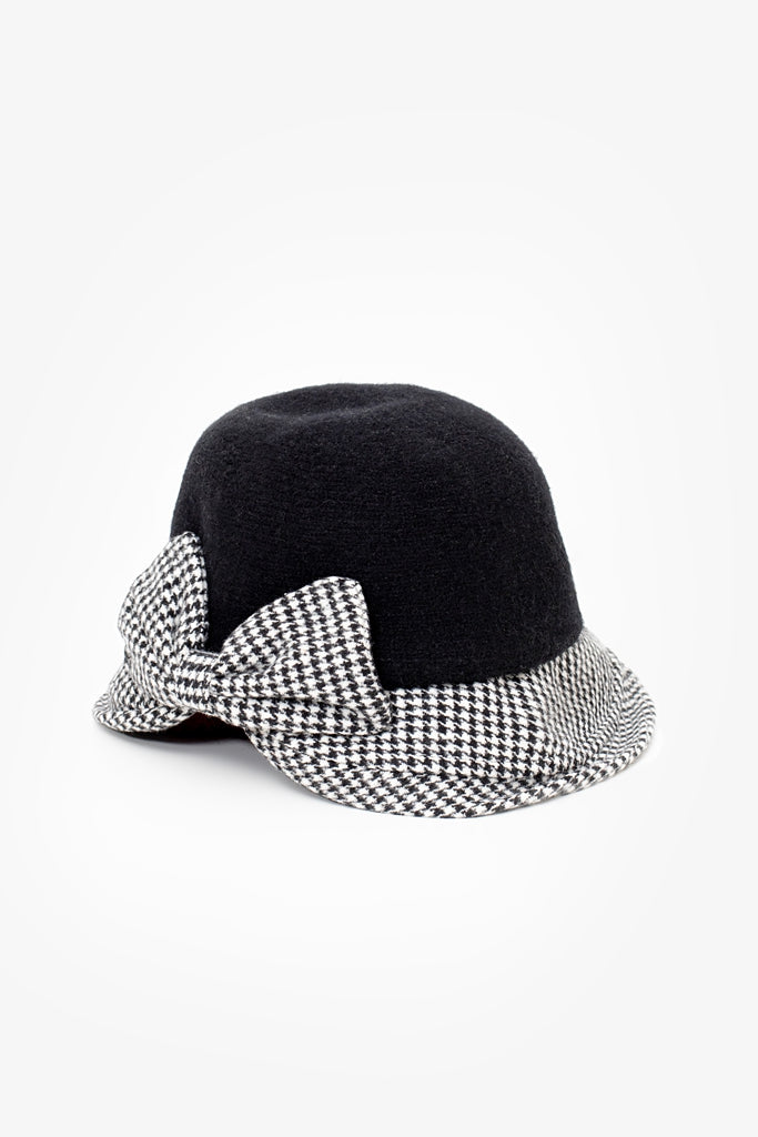 Bow Cloche Hat - Houndstooth