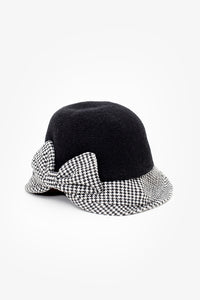 Bow Cloche Hat - Houndstooth