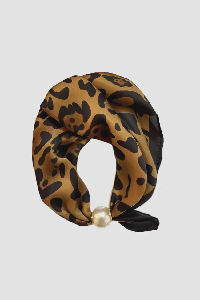 Pearl Fasten Neck Tie - Amber Leopard