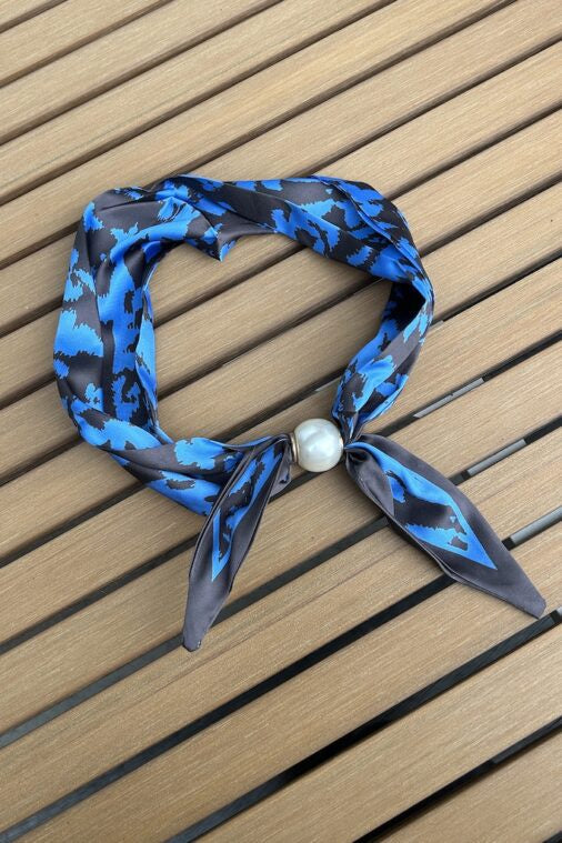 Pearl Fasten Neck Tie - Blue Mirage